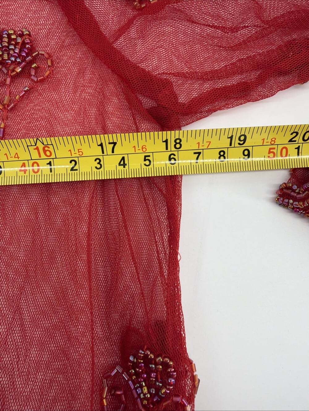 Vintage Krishma Beaded Shear Jacket Cardigan Silk Red Embroidered Shear Top - Picture 9 of 12